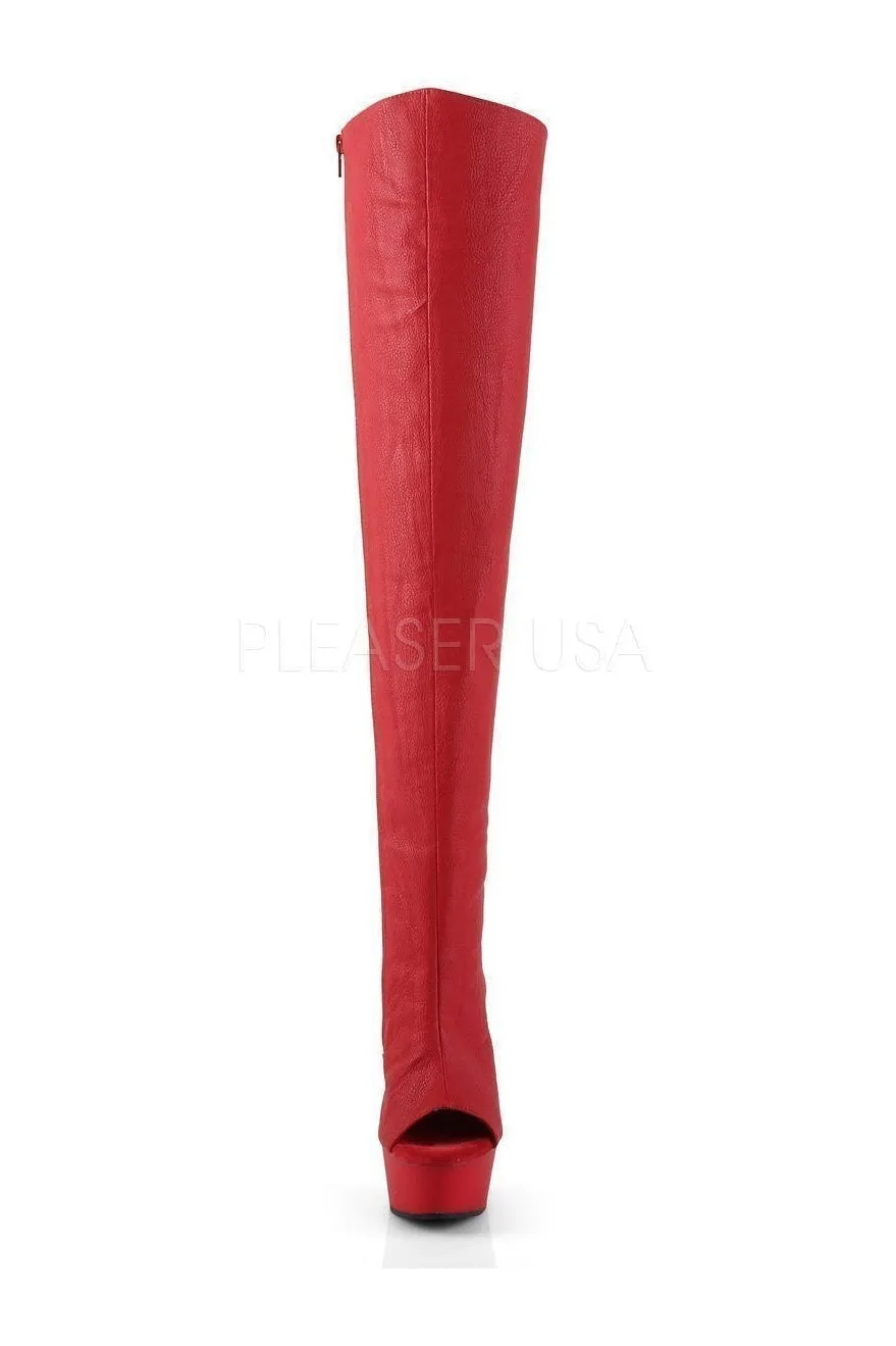 DELIGHT-3019 Platform Boot  | Red Faux Leather