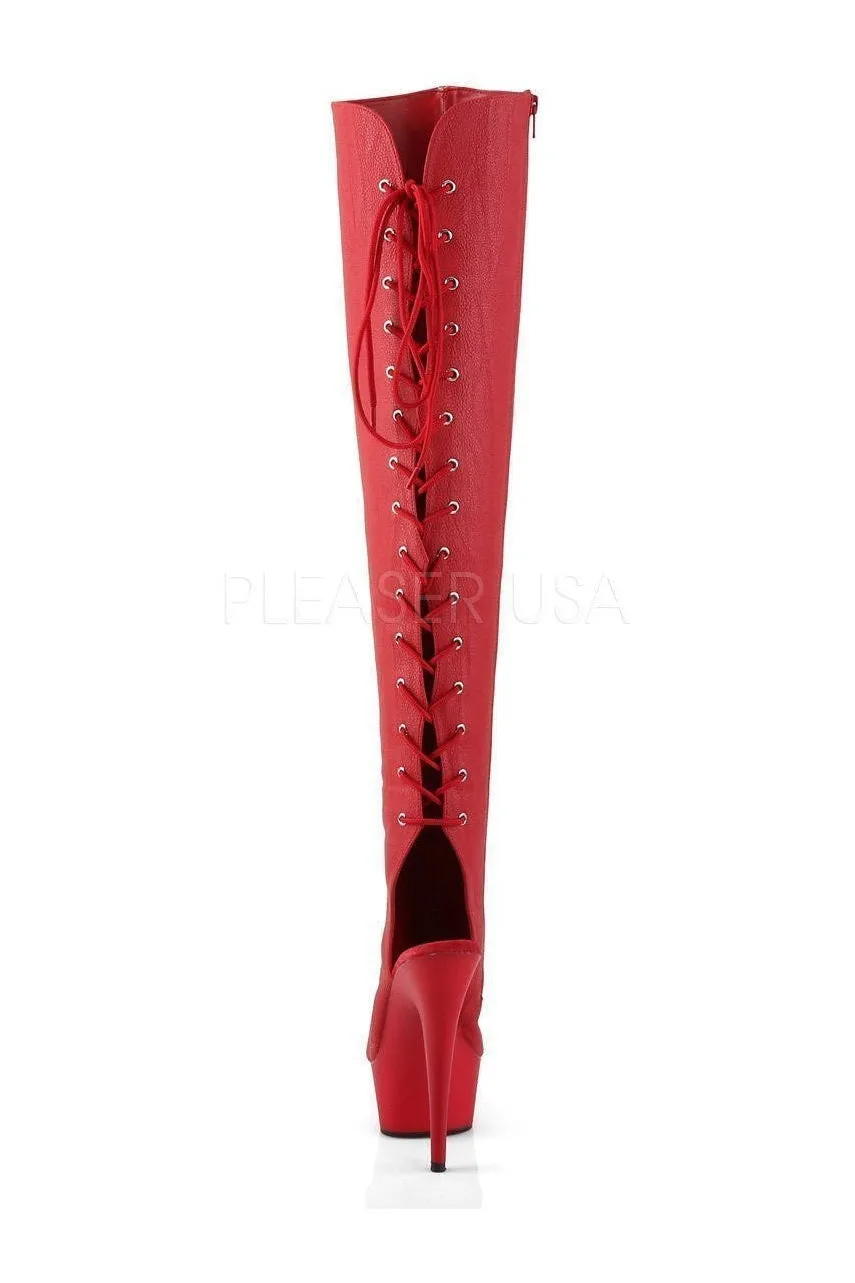 DELIGHT-3019 Platform Boot  | Red Faux Leather