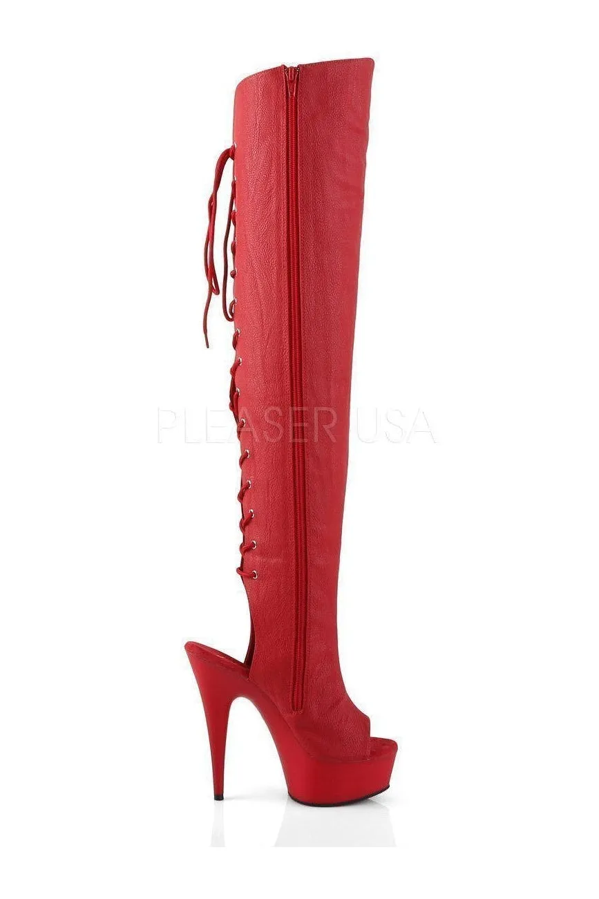 DELIGHT-3019 Platform Boot  | Red Faux Leather