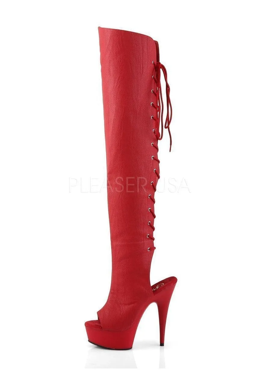 DELIGHT-3019 Platform Boot  | Red Faux Leather