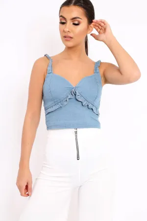 Denim Ruffle Crop Top - Debby