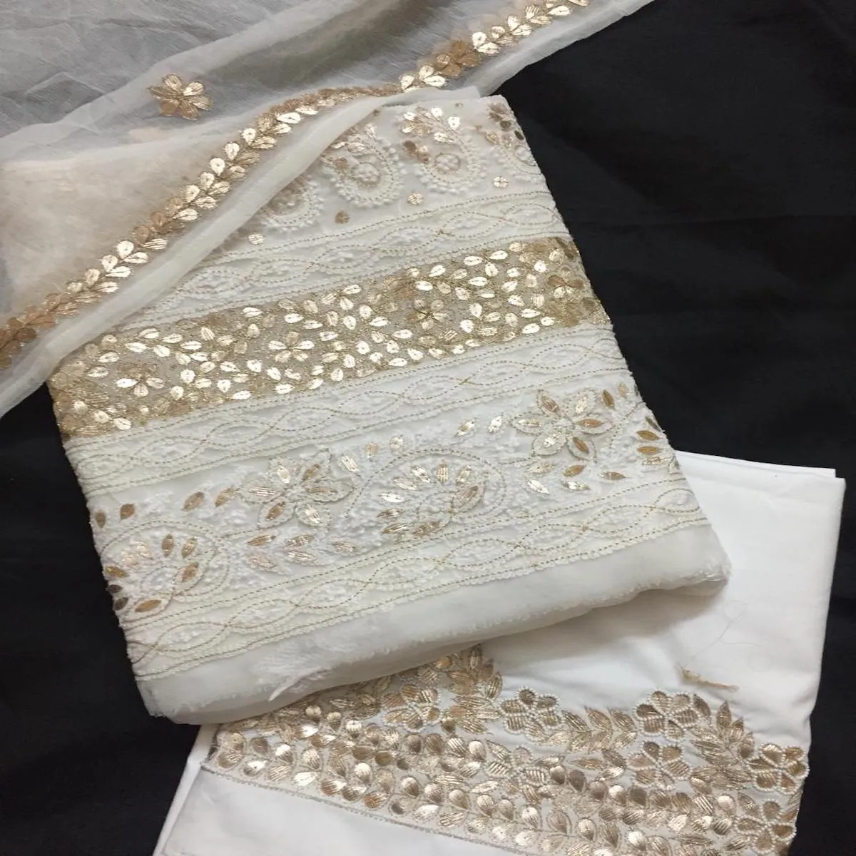 Designer White Chikankari Gota Work Salwar Suit Set Fabric online