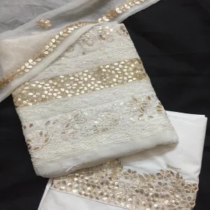 Designer White Chikankari Gota Work Salwar Suit Set Fabric online