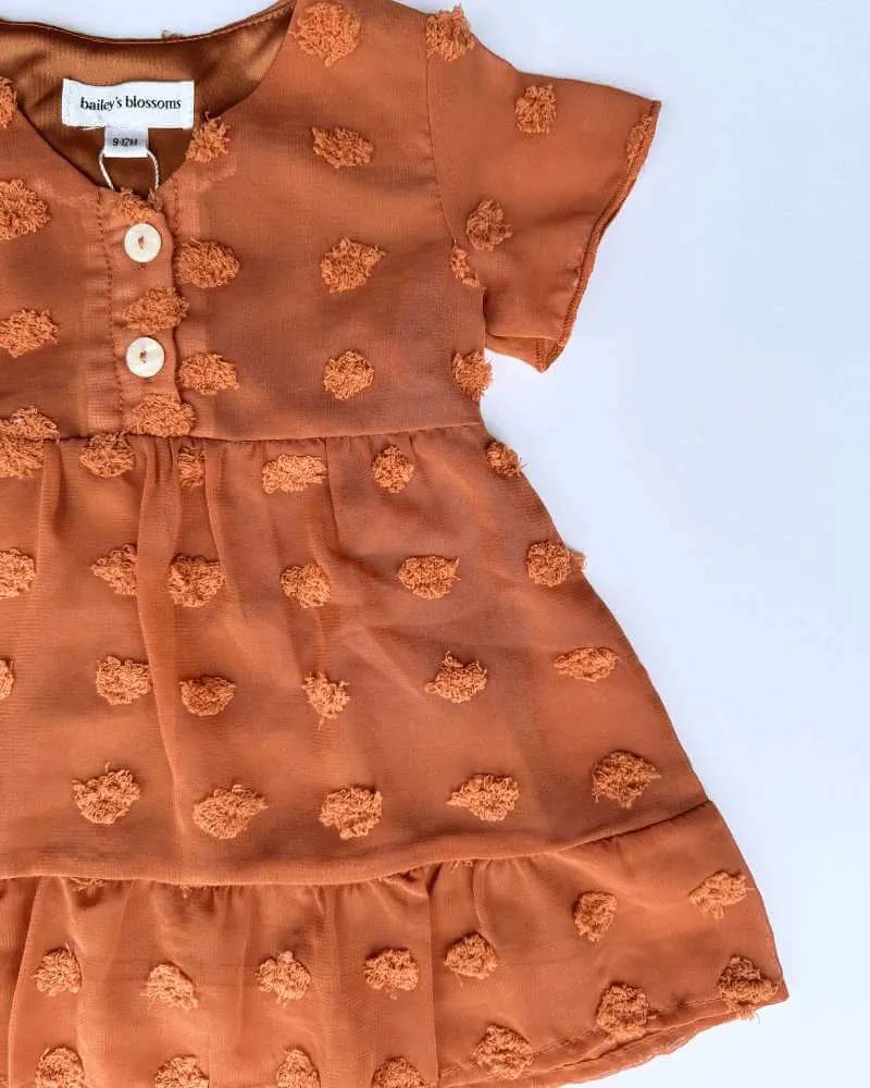 Eden Short Sleeve Dot Dress | Rust