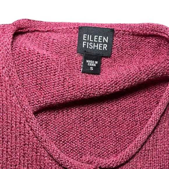 Eileen Fisher Silk Blend Cardigan Sweater Red Knit Button Front Pocket Size S