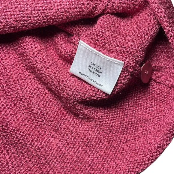 Eileen Fisher Silk Blend Cardigan Sweater Red Knit Button Front Pocket Size S