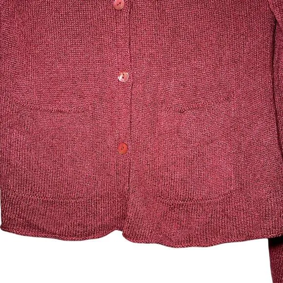 Eileen Fisher Silk Blend Cardigan Sweater Red Knit Button Front Pocket Size S