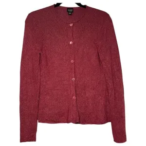 Eileen Fisher Silk Blend Cardigan Sweater Red Knit Button Front Pocket Size S