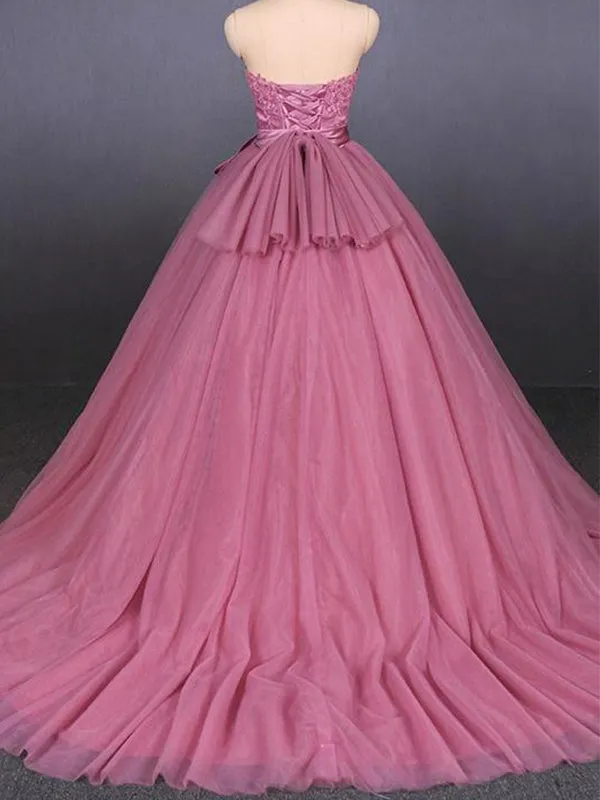 Elegant Straight-across Dusty Rose Lace Top A-line Long Prom Dress, PD3284