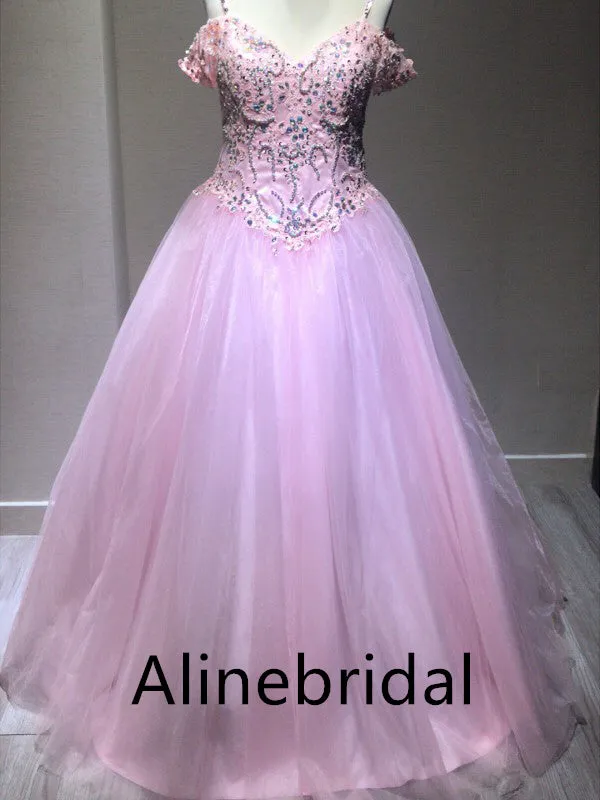Elegant V-neck Sleeveless A-line Long Prom Dress, PD3558