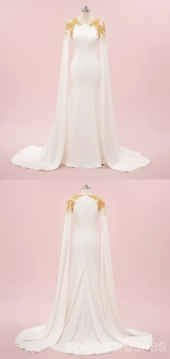 Elegant White Mermaid Long Sleeves Maxi Long Party Prom Dresses,Evening Dress,13530