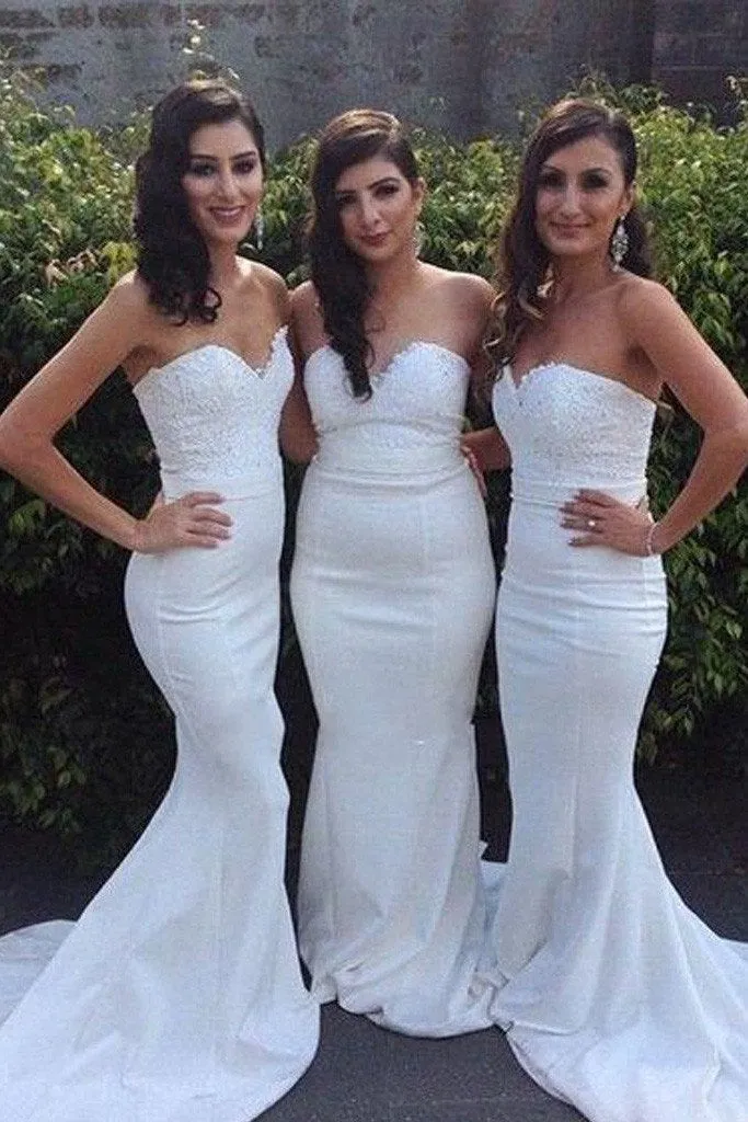 Elegant White Sexy Mermaid Cheap Wedding Party Guest Bridesmaid Dresses, MB146