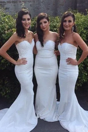 Elegant White Sexy Mermaid Cheap Wedding Party Guest Bridesmaid Dresses, MB146