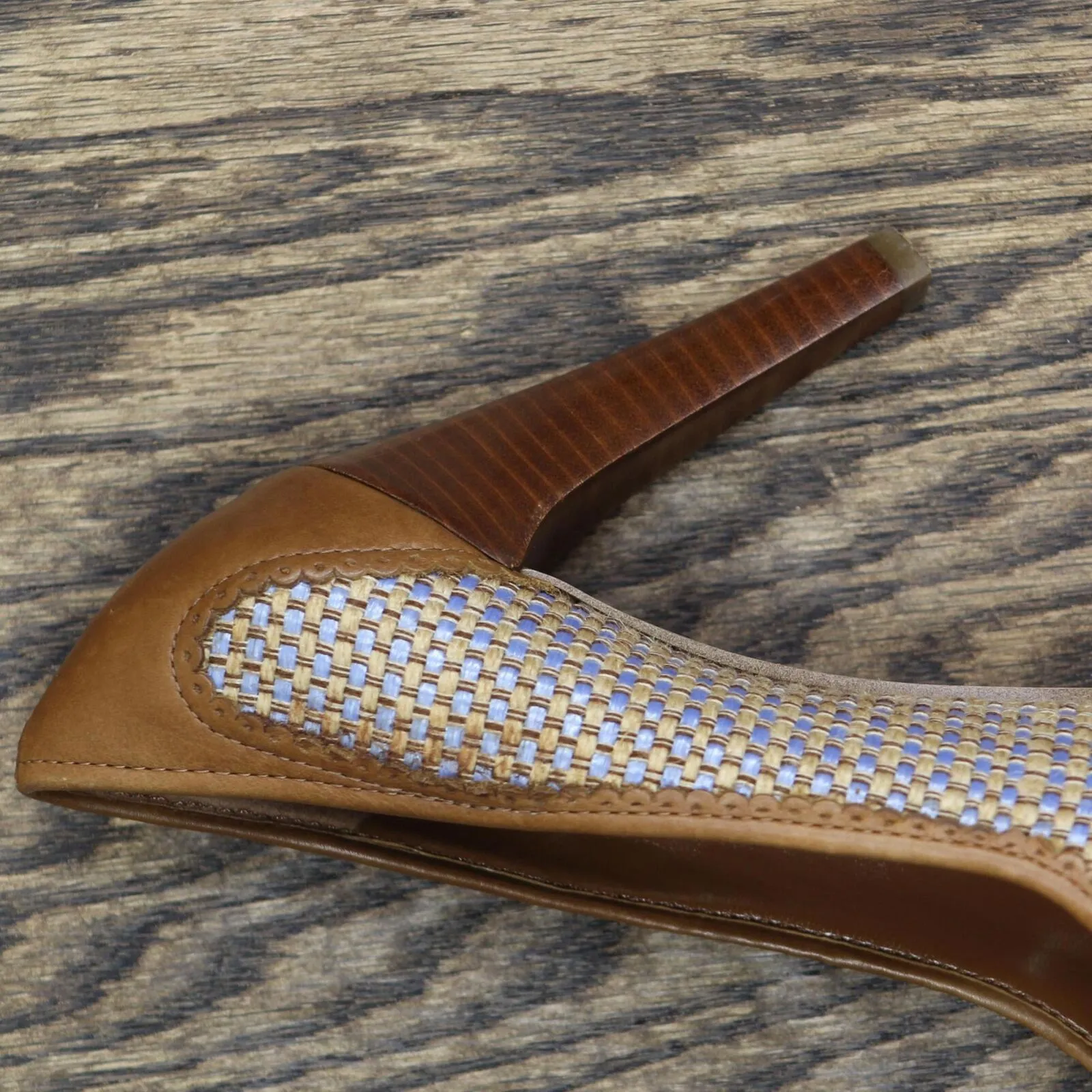 Enzo Angiolini Womens Vintage Cross Weave Paper Stiletto Heels Brown Multi 6.5M