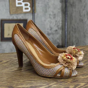 Enzo Angiolini Womens Vintage Cross Weave Paper Stiletto Heels Brown Multi 6.5M