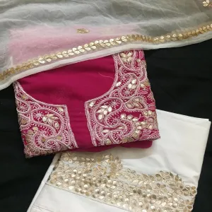 Fancy Bold Pink Chikankari Gota Patti Salwar Suit Set Fabric Material