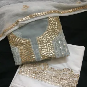 Fancy Steel Grey Chikankari Gota Patti Salwar Kameez Set unstitched