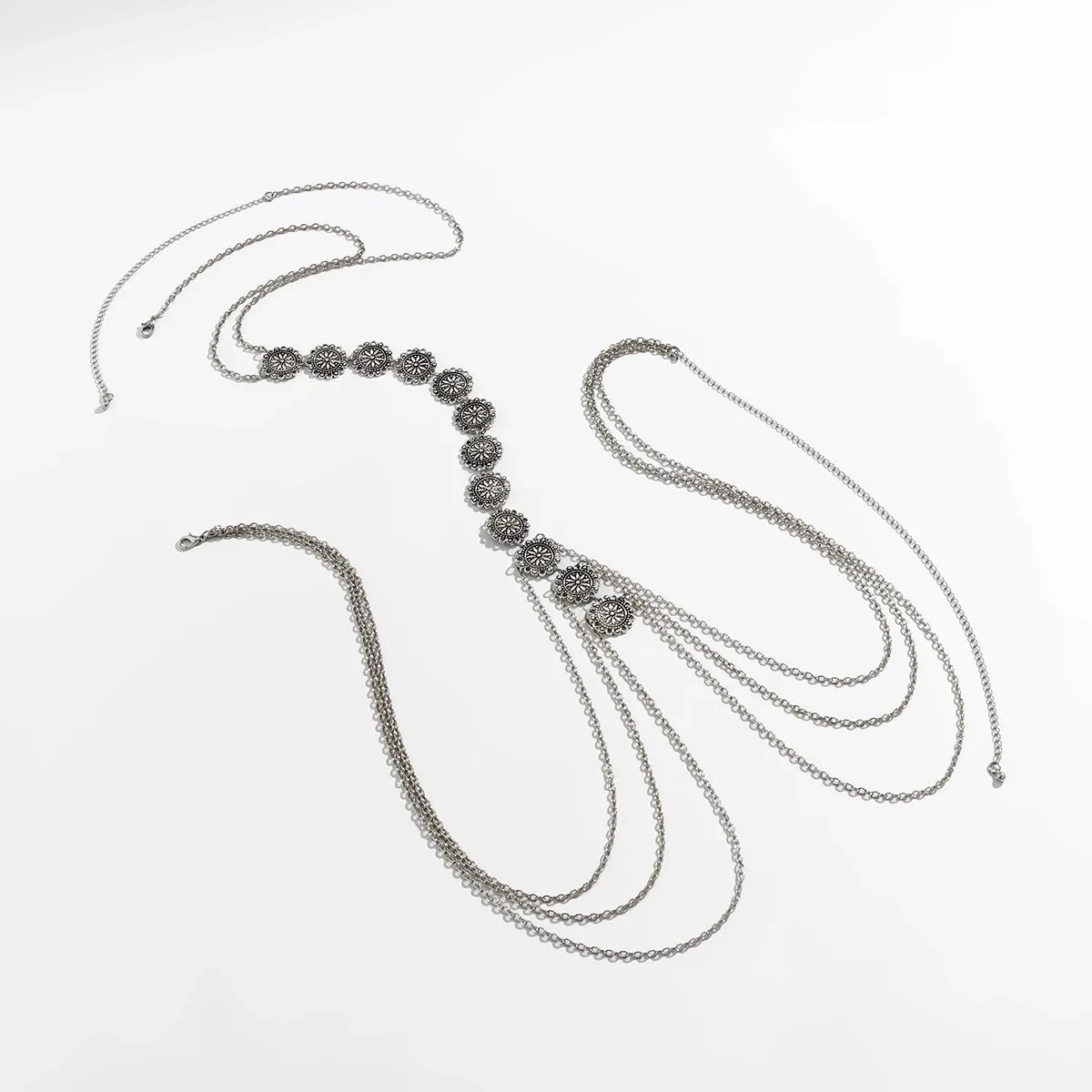 Flower Disc Chest Chain Necklace
