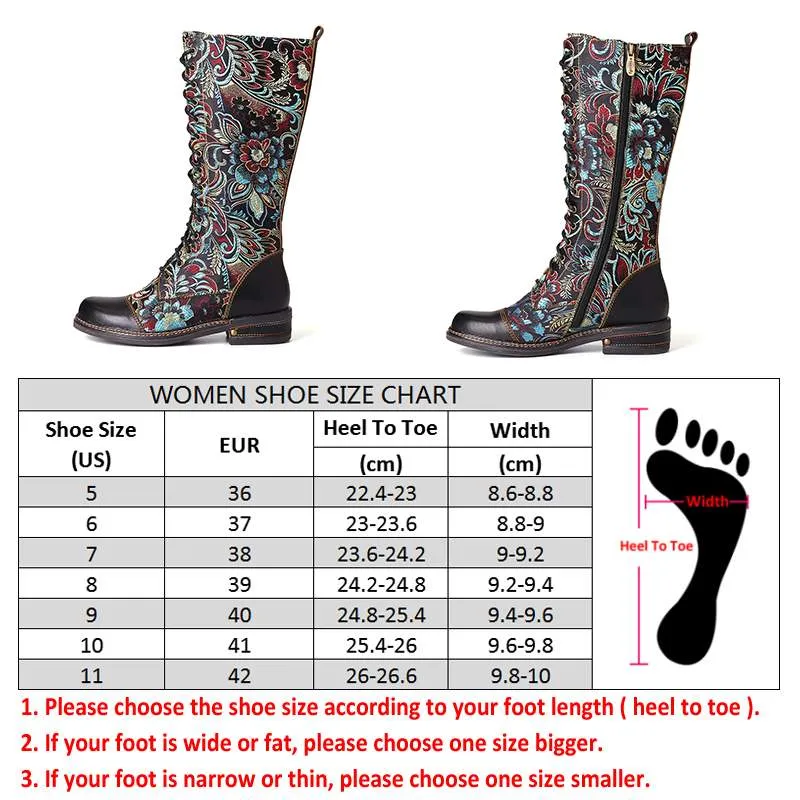 Flowers Pattern Colorful Stitching Elegant Zipper Lace Up Flat Mid Calf Boots Elegant Shoes Women Shoes Botas  Mujer
