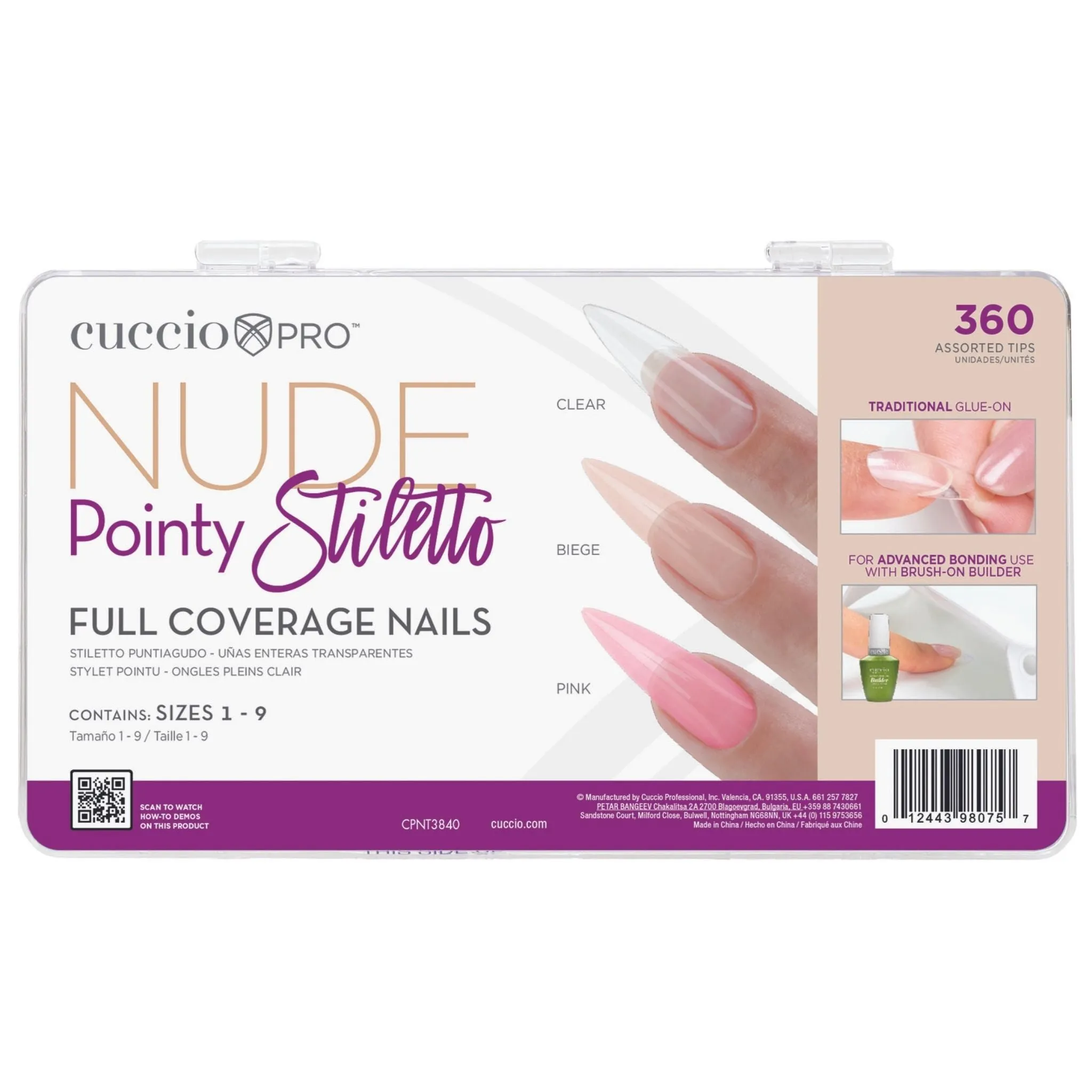 Full Coverage Nail Tips - Assorted Nude Stiletto - 360 Count