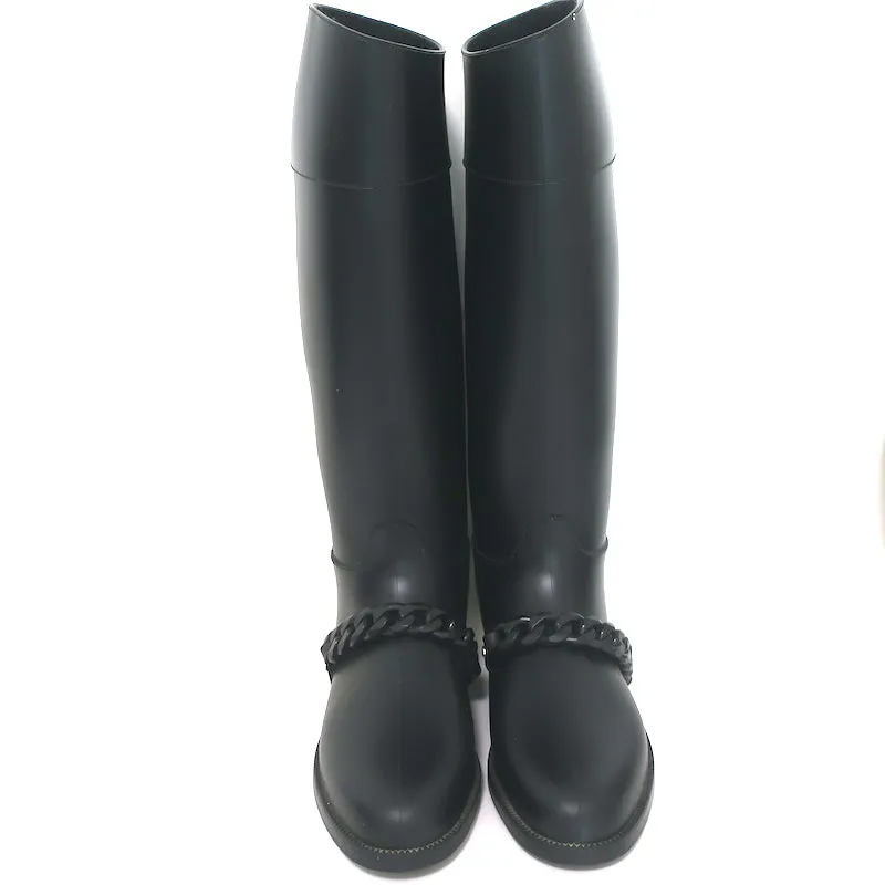 Givenchy Eva Chain Knee-High Rain Boots Black Rubber Size 40