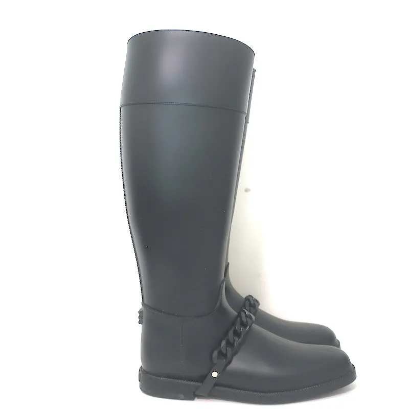Givenchy Eva Chain Knee-High Rain Boots Black Rubber Size 40