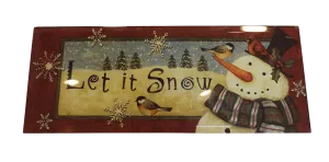 Glass & Wooden Sign with Winter Scene & Snowman - Let It Snow- 9.5"x4"