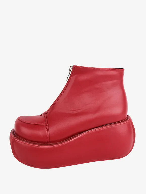 Gothic Lolita Footwear Red Round Toe PU Leather Lolita Pumps