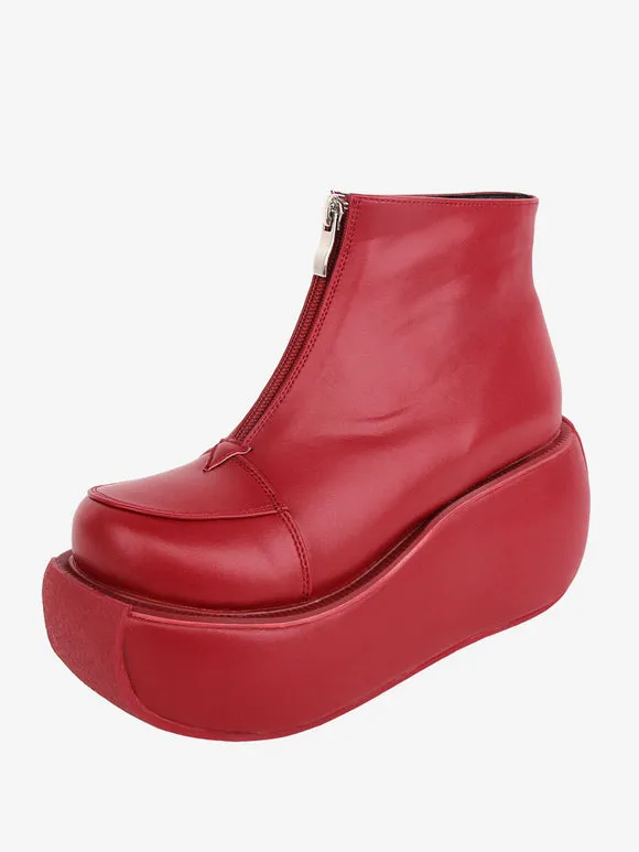 Gothic Lolita Footwear Red Round Toe PU Leather Lolita Pumps