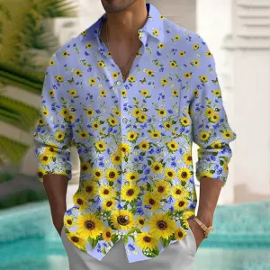 Gradient Sunflower Print Long-Sleeved Shirt