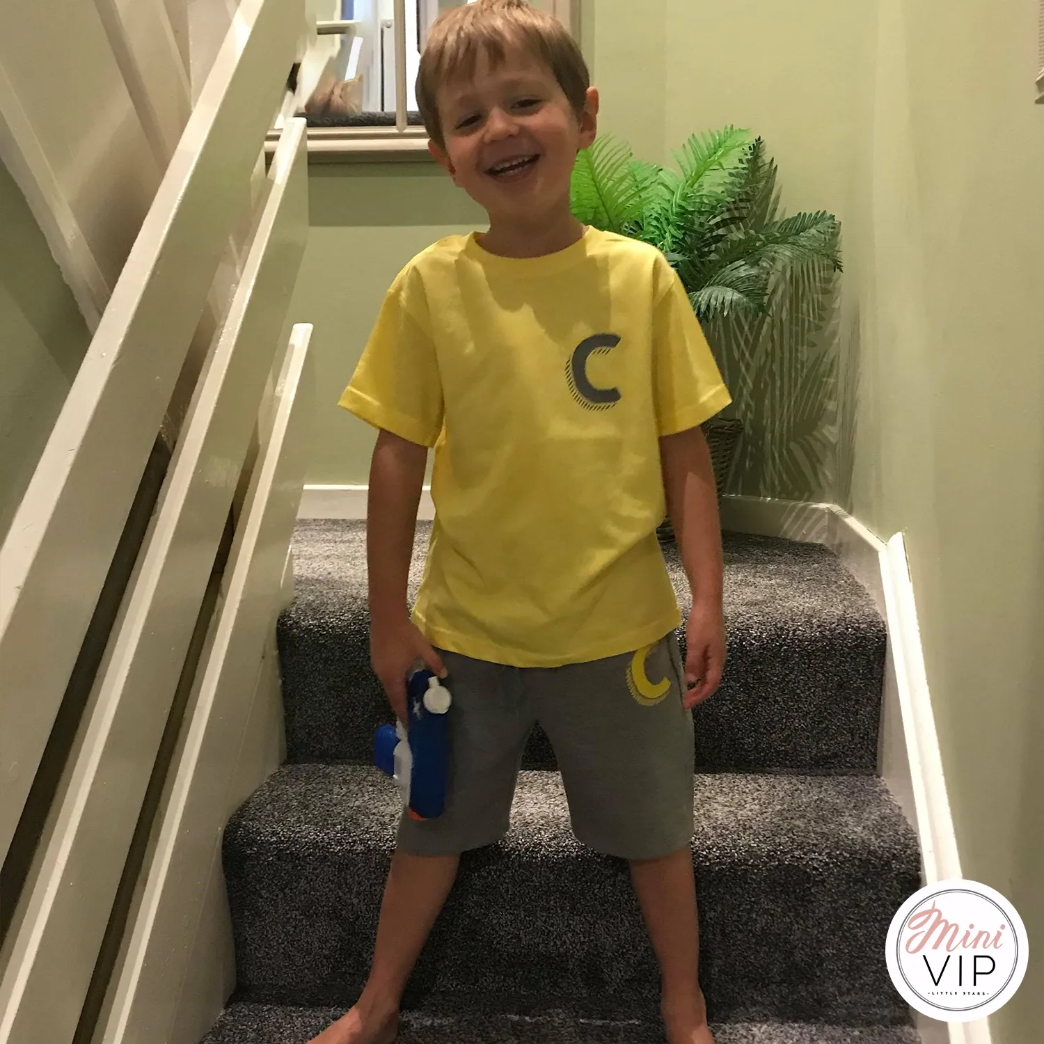 Grey & Yellow Shorts & T-Shirt Initial Set