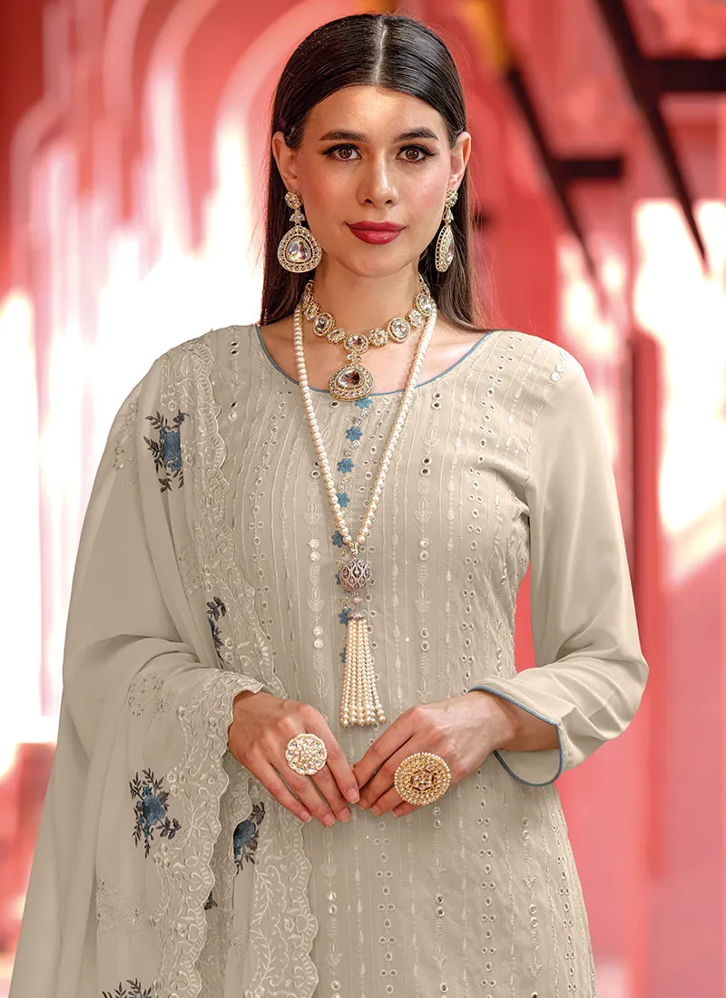 Grey Multi Embroidery Pakistani Pant Style Suit