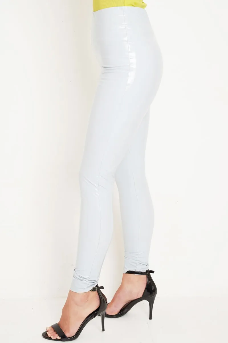Grey Shiny Vinyl PU Leggings - Rio