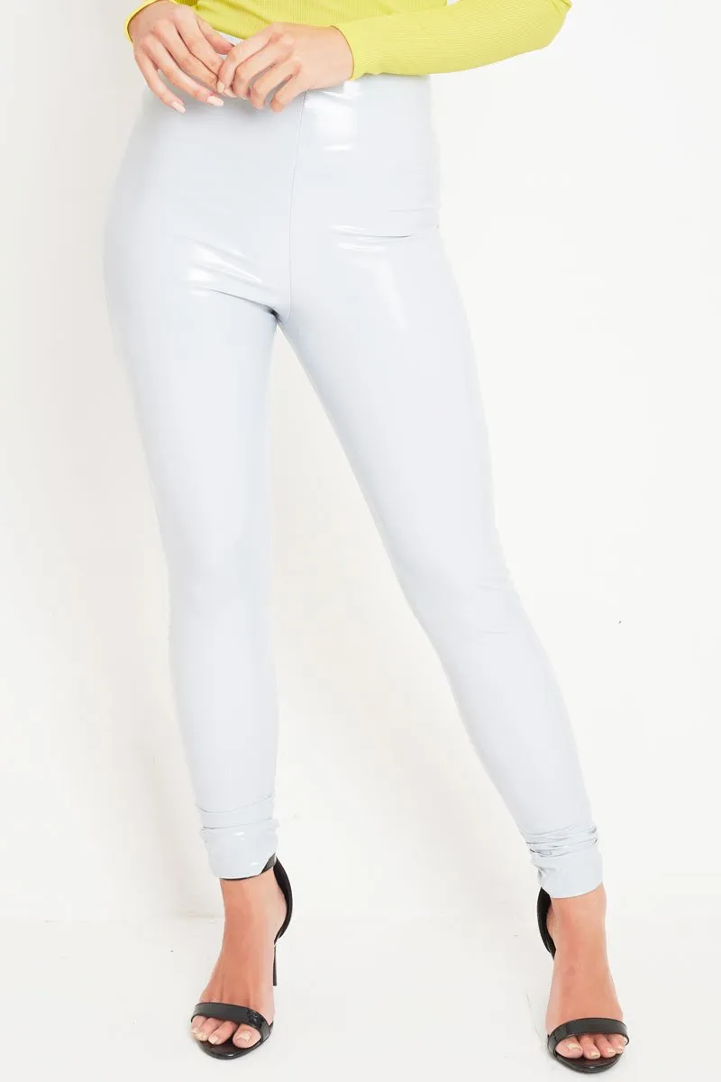 Grey Shiny Vinyl PU Leggings - Rio