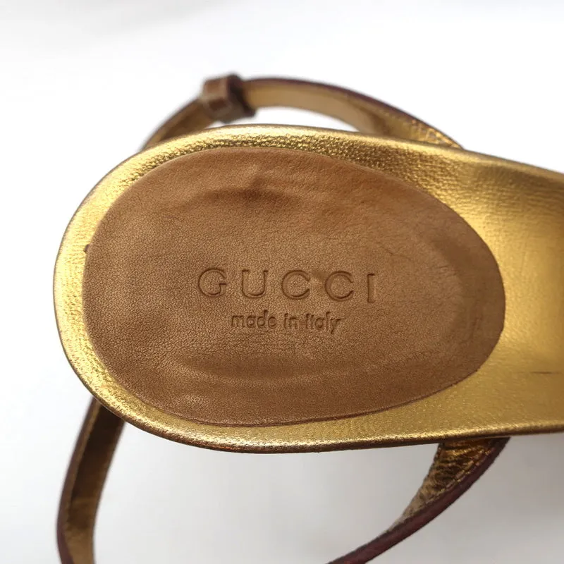 Gucci Braided Platform Sandals Bronze Metallic Leather Size 9.5 Ankle Strap Heel