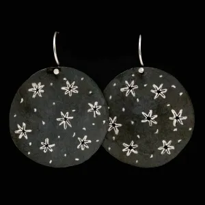 Guillermo Arregui Designed Oxidized Sterling Silver Disc Earrings with Stars