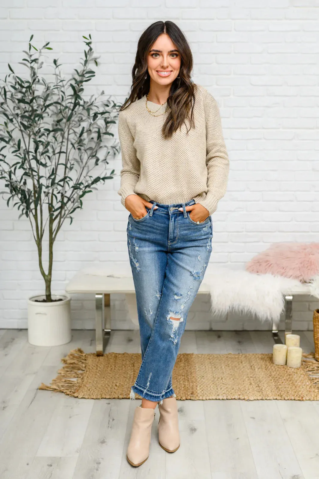 Hazel Blues® | Chai Latte V-Neck Sweater in Oatmeal