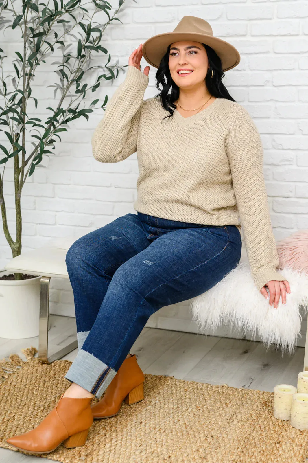 Hazel Blues® | Chai Latte V-Neck Sweater in Oatmeal