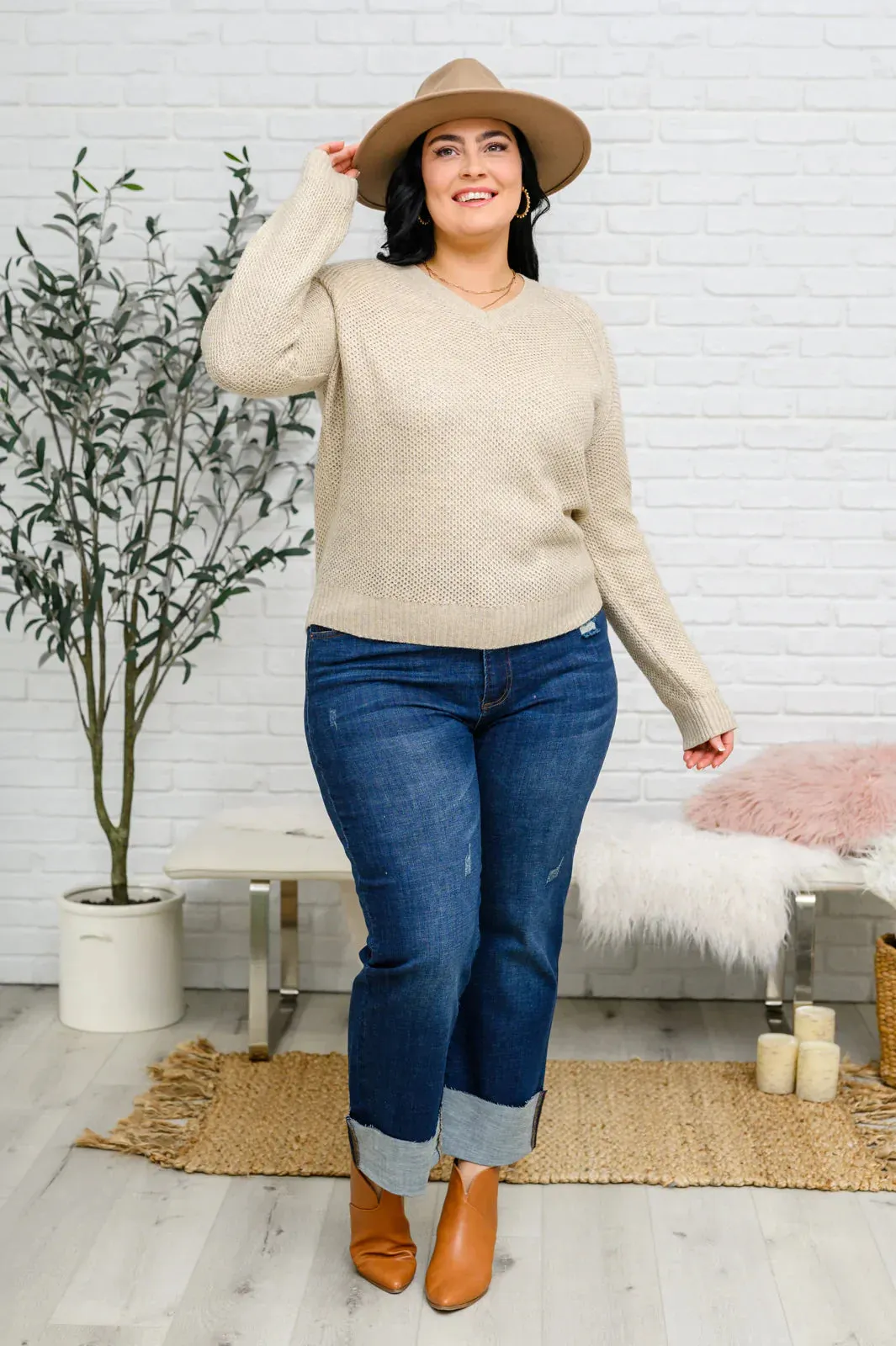 Hazel Blues® | Chai Latte V-Neck Sweater in Oatmeal