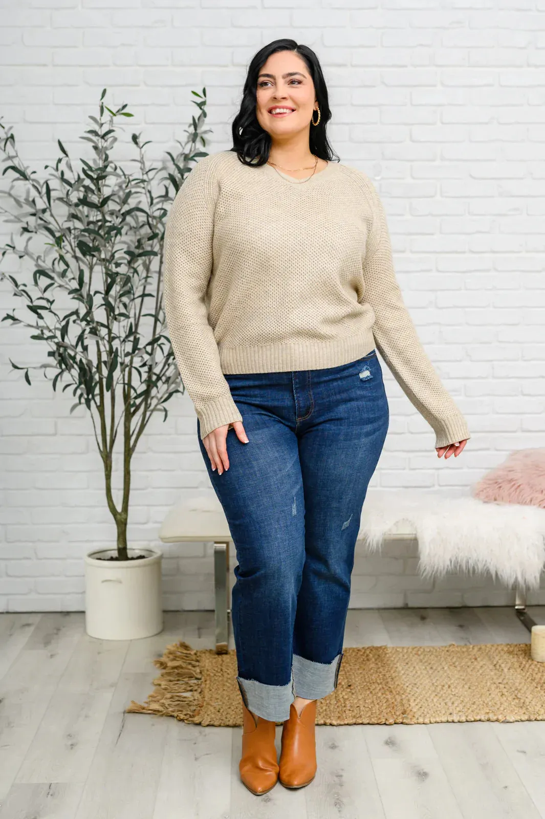 Hazel Blues® | Chai Latte V-Neck Sweater in Oatmeal