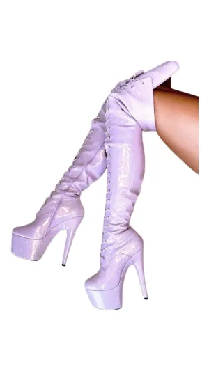 Hella Heels: Glitterati Thigh High Lilac Lover 7" - INSTORE
