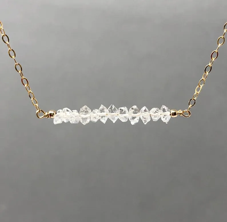 Herkimer Diamond Straight Bar Necklace