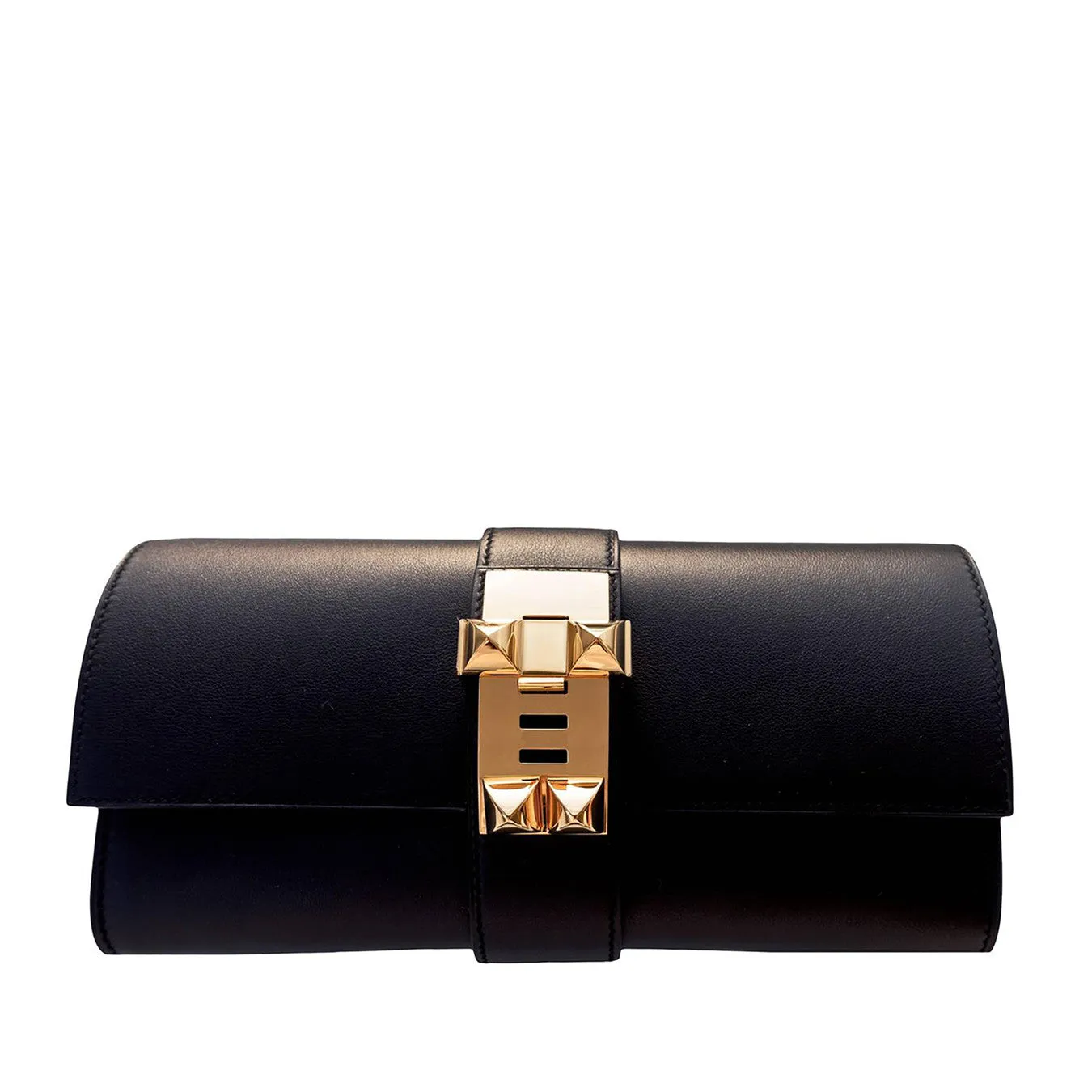 Hermes Black Medor Pochette 23cm Clutch Gold Hardware Bag Elegant