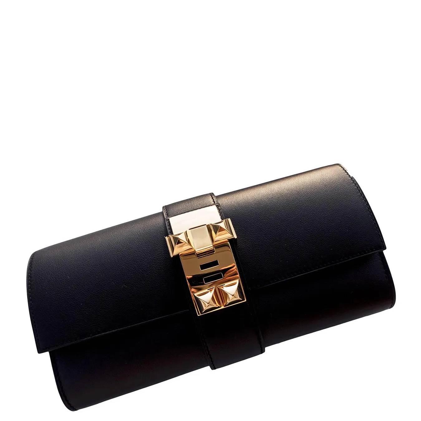 Hermes Black Medor Pochette 23cm Clutch Gold Hardware Bag Elegant