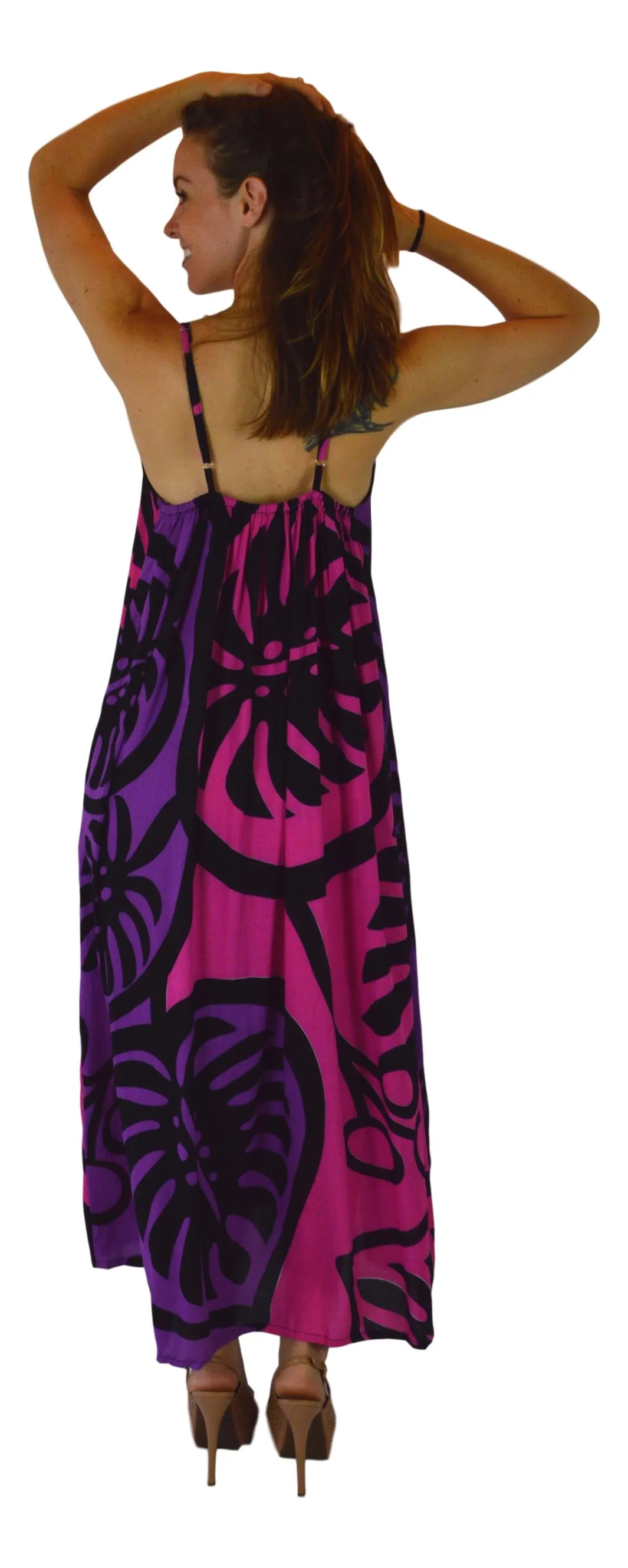 Holoholo - Bali Dress - Long - Monstera - Pink