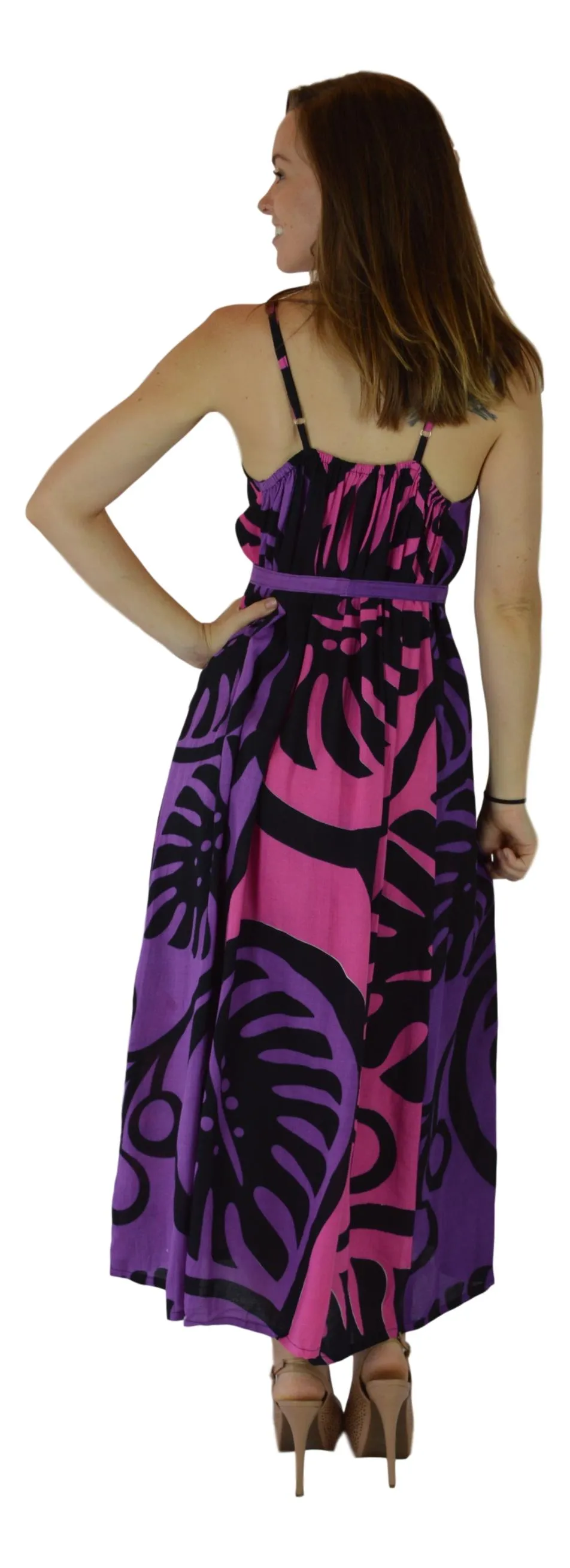 Holoholo - Bali Dress - Long - Monstera - Pink