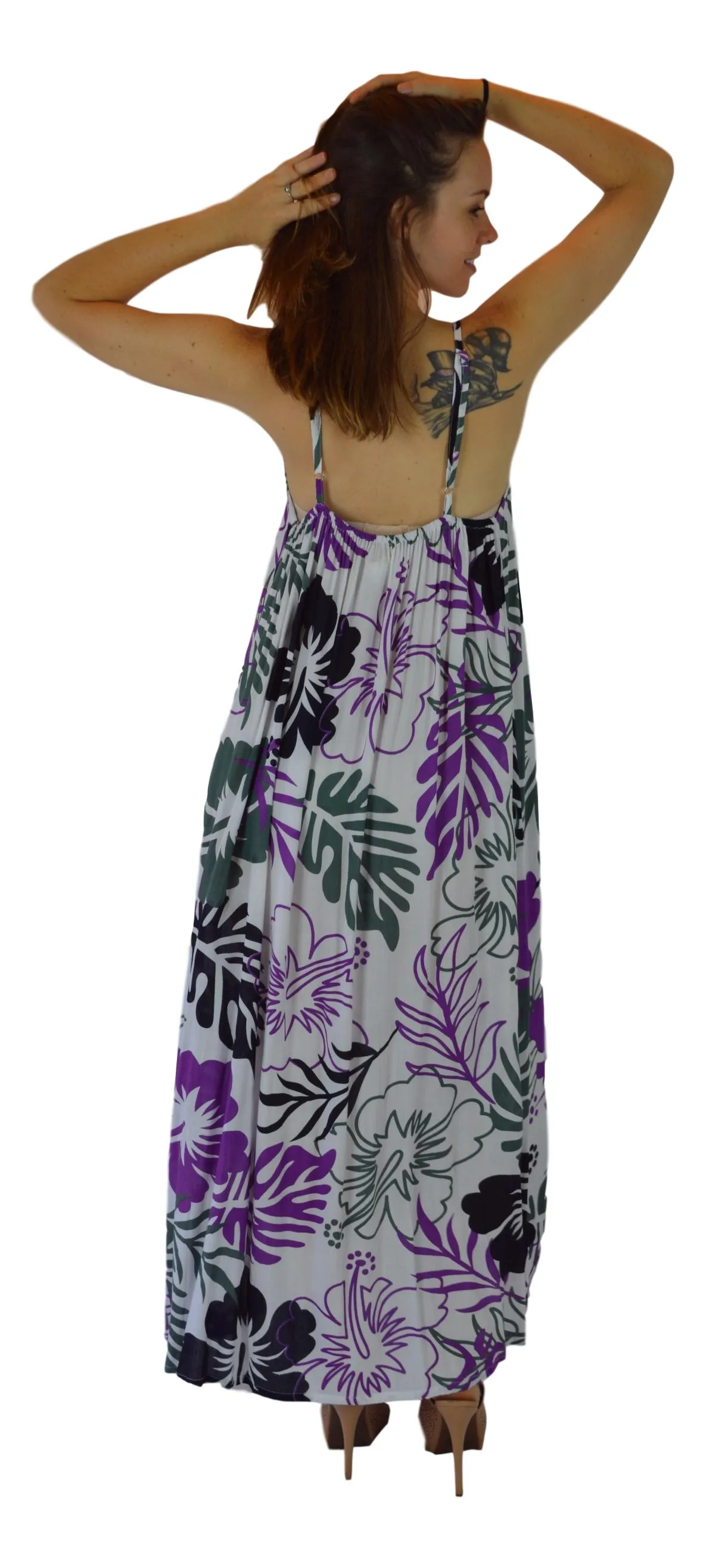 Holoholo - Bali Dress - Paradise Hibiscus - Purple - Long