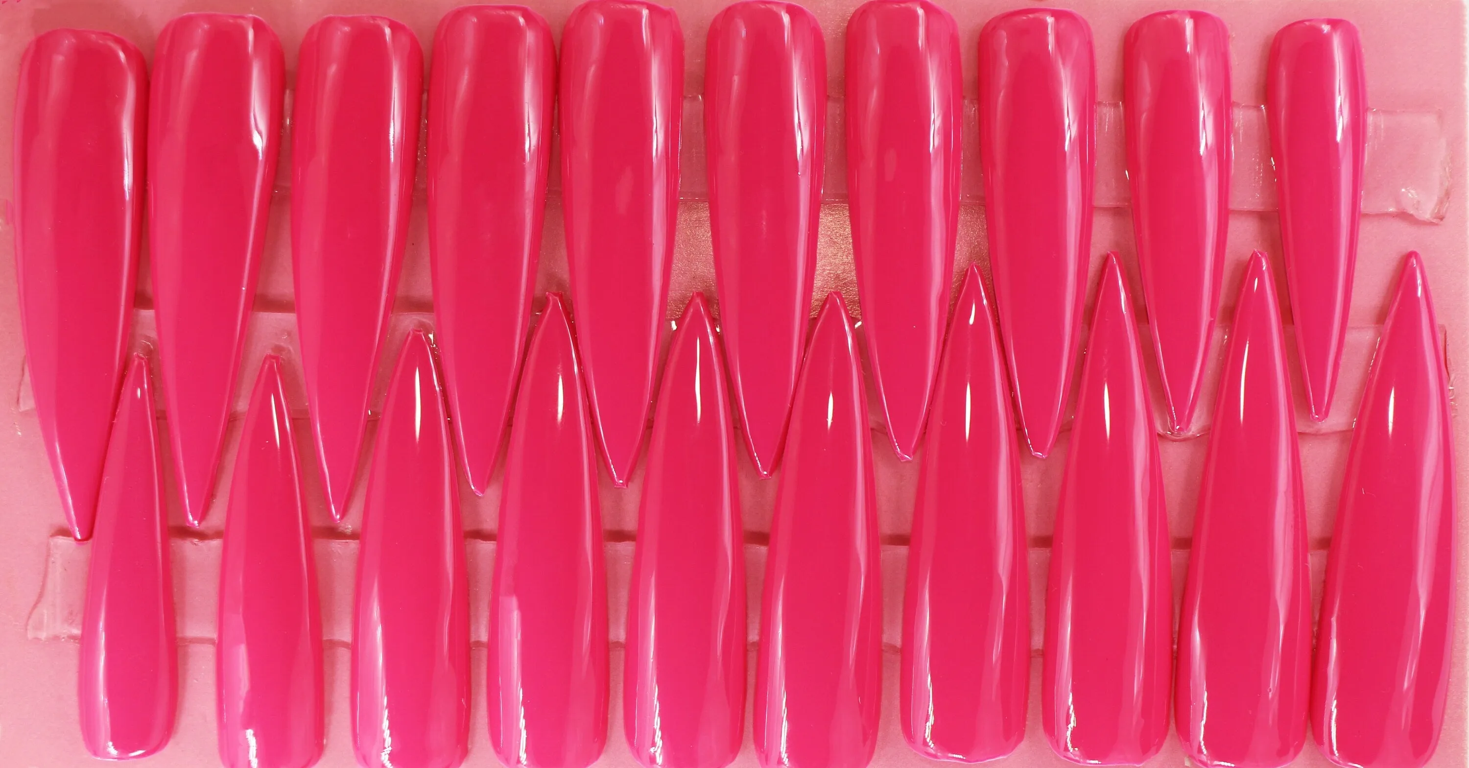 Hot Pink Machine Extra Long Stiletto Gloss Finish Press On Nails Long