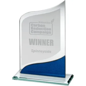 Jade Pointed Glass Plaque Award with Blue/Silver Detail