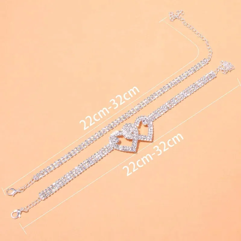 Kawaii Sparkling Heart Anklet 💖✨ – Trendy Cubic Zirconia Barefoot Sandals for Women